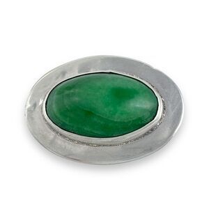 1940's Mexico Barrera Sterling Silver 925 Green Malachite Cabochon Pin Brooch